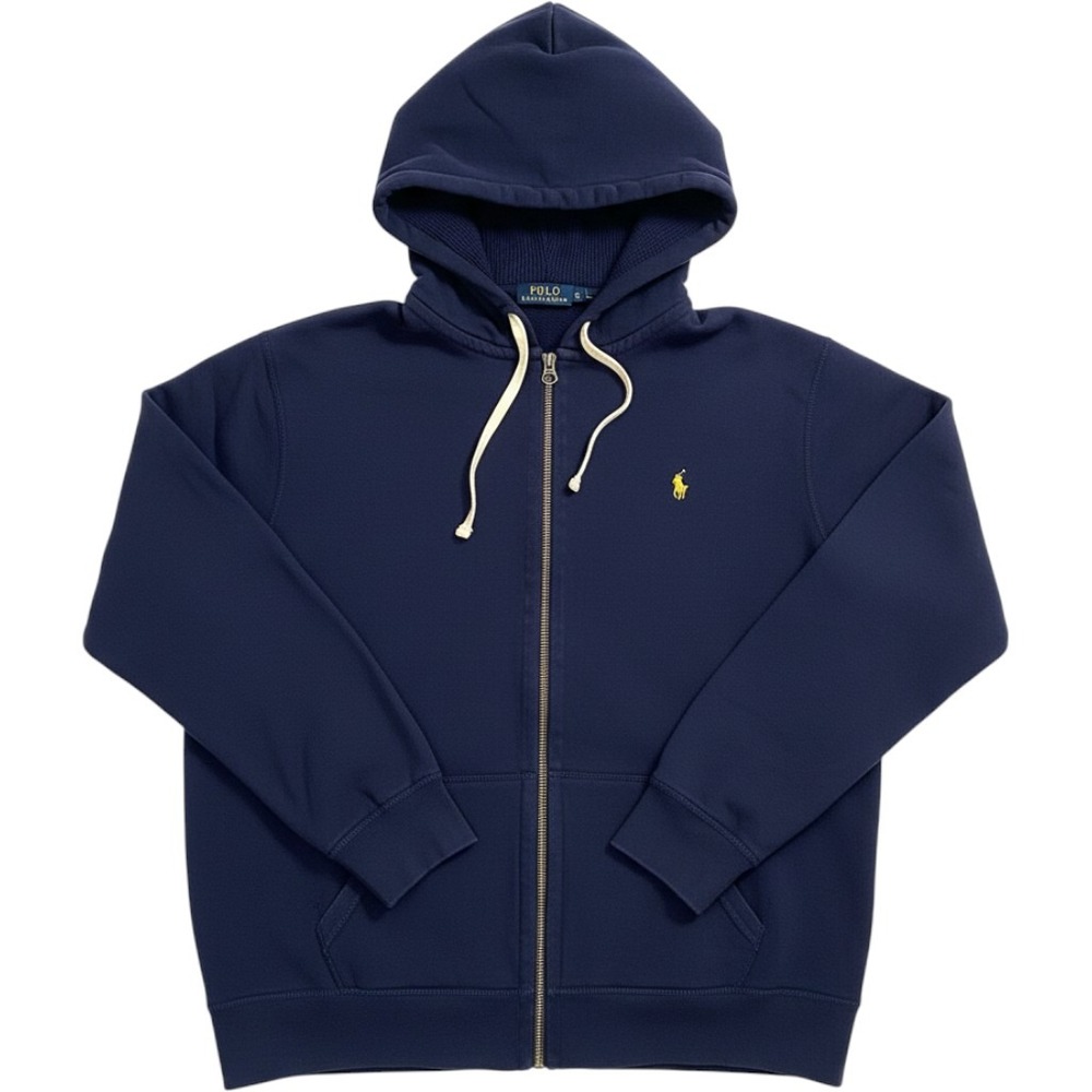 Polo Ralph Lauren Full Zip Hoodie Mens XXL Navy Blue Waffle Lined Yellow Pony